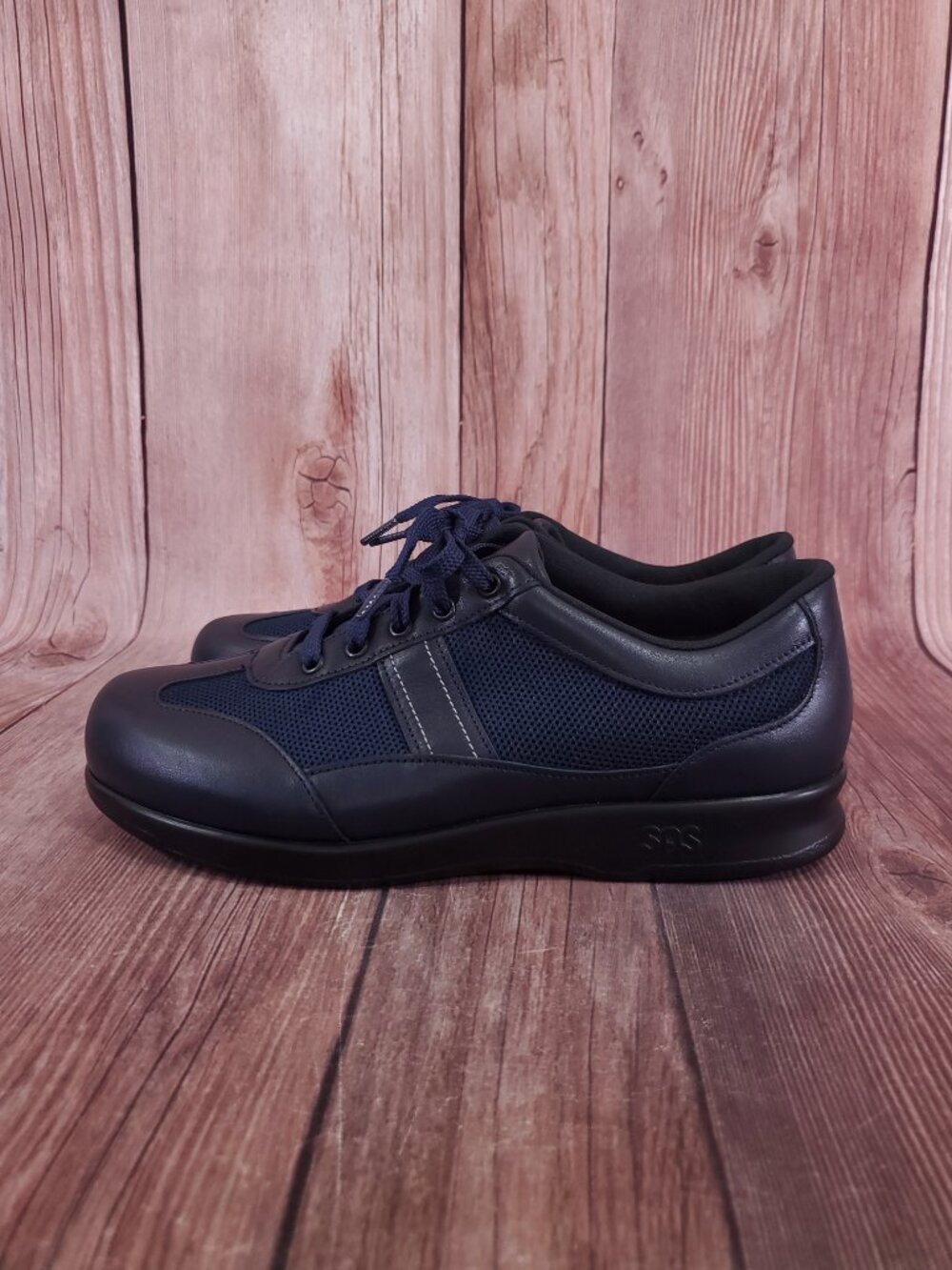 SAS FT Mesh Walking Shoes Womens 9.5 WW Leather Sneakers Comfort USA Navy Blue - Picture 2 of 14